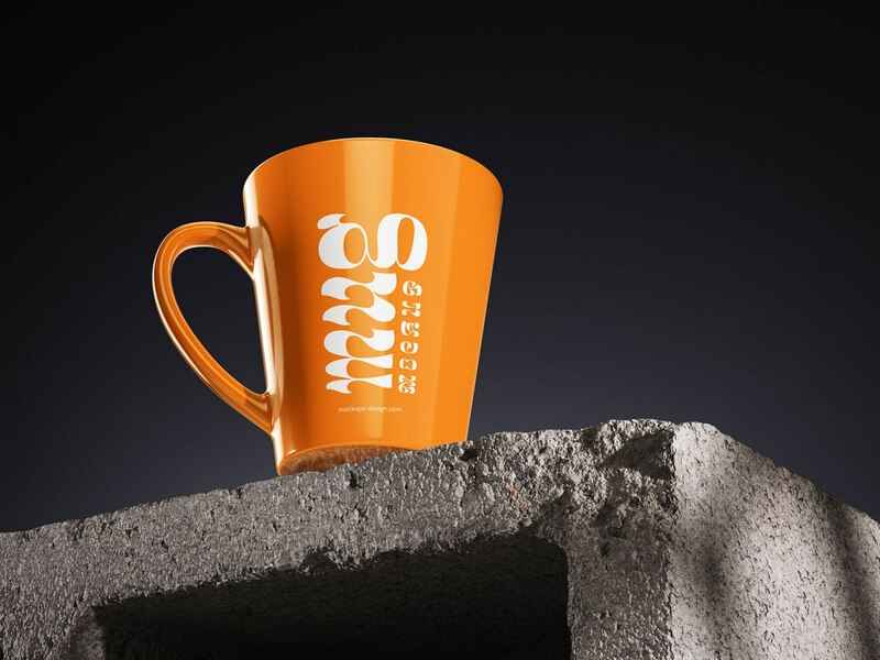 5 Mug Mockup On Concrete Brick 4