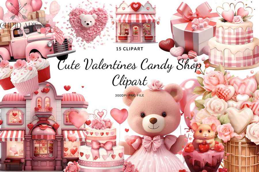 Cute Valentines Candy Shop Clipart Bundle 1