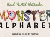 Hand Painted Watercolor Monster Alphabet 1