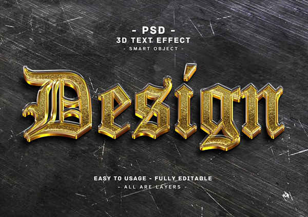 Design Glass Golden Text Effect 3d Golden Glitter Style