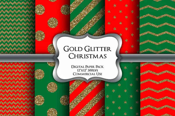 Gold Glitter Christmas Digital Paper Pack