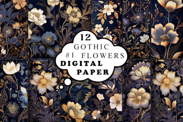 Gothic Flowers Digital Paper 1