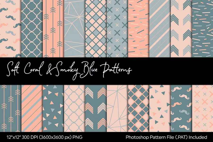 Soft Coral & Smoky Blue Patterns 00