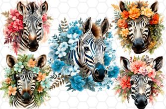 Cute Floral Watercolor Zebra Cliparts