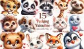 Peeking Valentine Animals Clipart Bundle