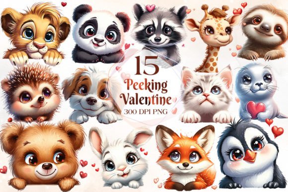 Peeking Valentine Animals Clipart Bundle