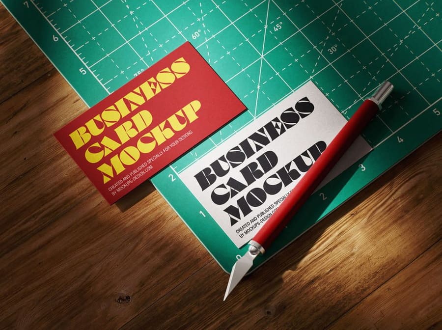 Business Card On Cutting Matt Mockup 2